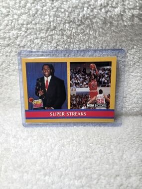 NBA Hoops Michael  Jordan & Magic Johnson 'Super Streaks' Trading Card 1990-91.